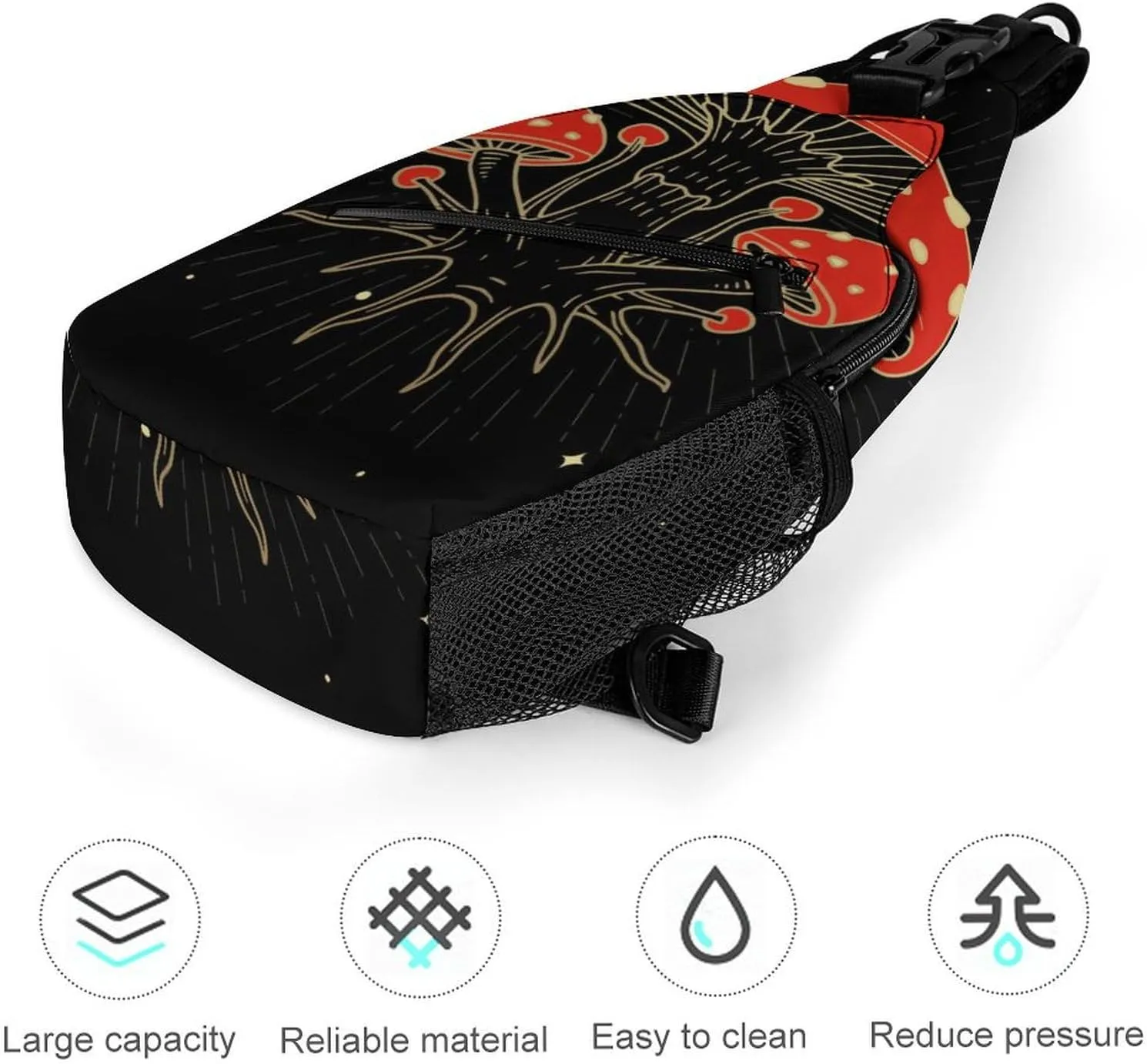 Reed-mushroom-print Sling Bag Crossbody Chest Bag Shoulder Bag For Travel Hiking Cycling Camping