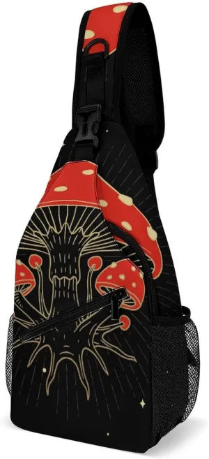 Reed-mushroom-print Sling Bag Crossbody Chest Bag Shoulder Bag For Travel Hiking Cycling Camping