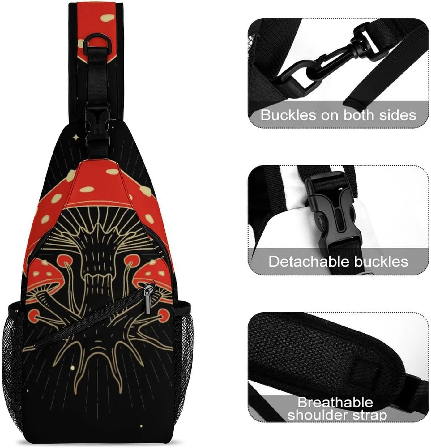 Reed-mushroom-print Sling Bag Crossbody Chest Bag Shoulder Bag For Travel Hiking Cycling Camping