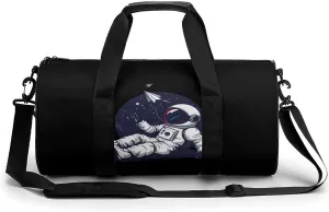 Relaxing Astronaut Throwing Paper Airplanes Gym Bag Workout Sports Bag Lightweight Tote Duffel Bag Travel Weekender Bag for Women Men