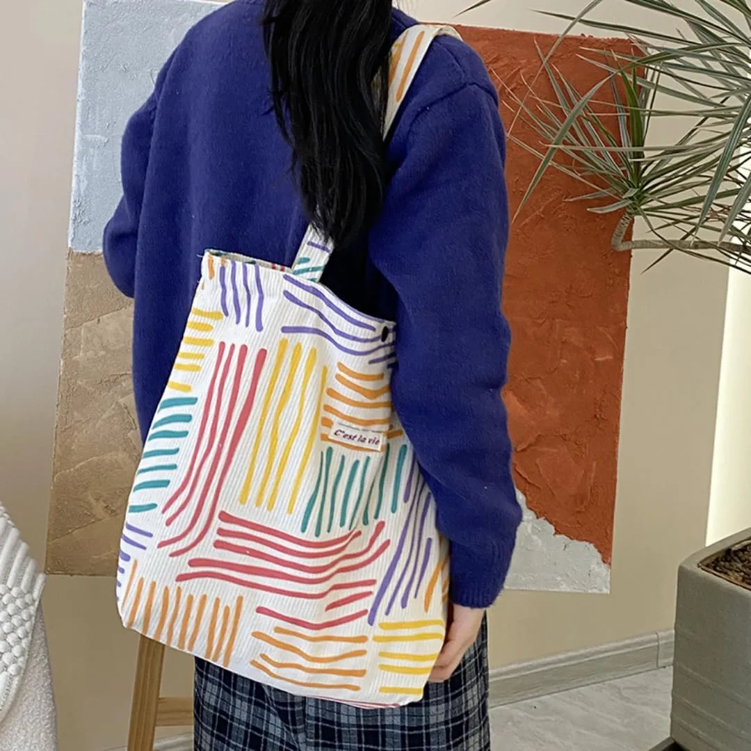 Retro Corduroy Large-Capacity Tote Bag Shoulder Bag Casual Large-Capacity Shopping Bag