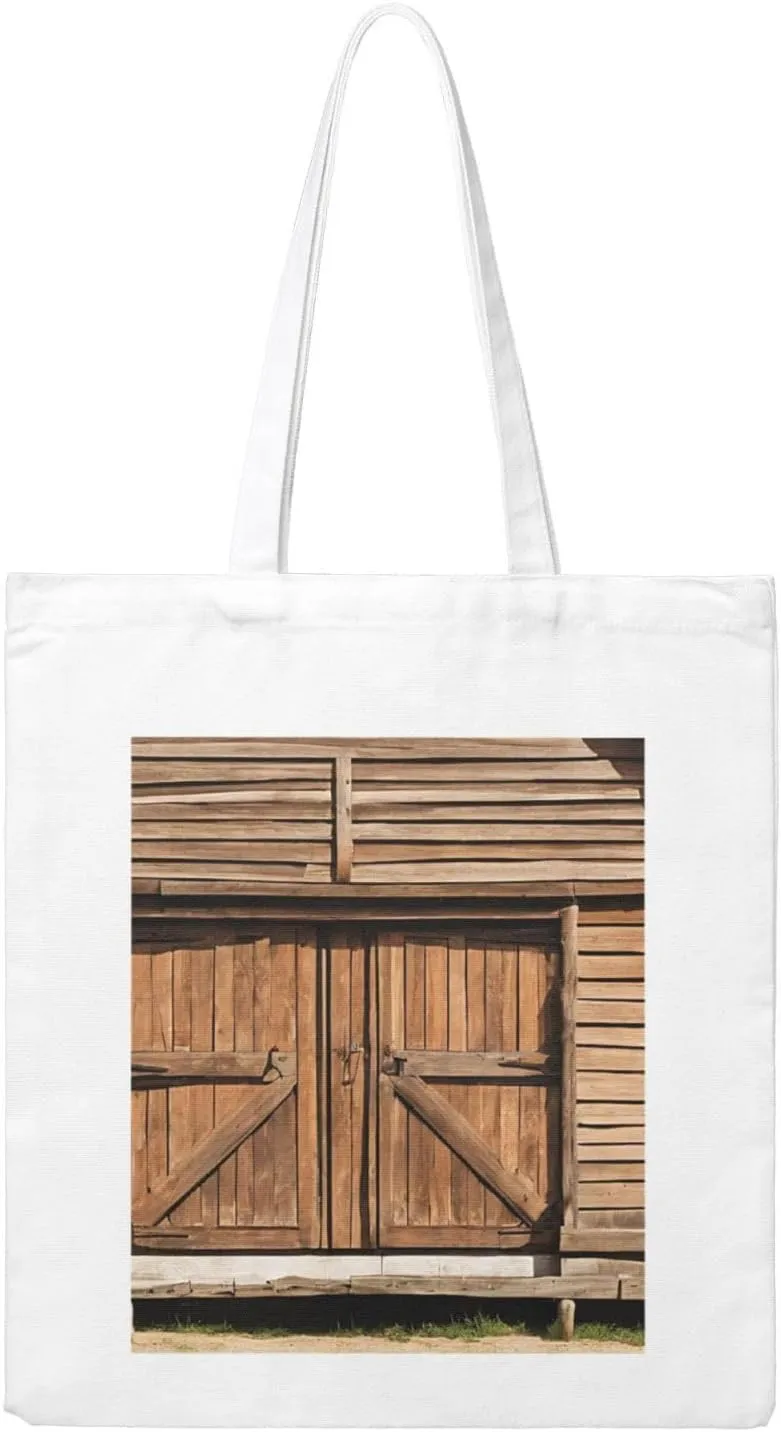 Reusable Heavy-Duty Canvas Tote Bag, Barn Door handbag 15.75x13.87 Inch, Large Eco-Friendly Shopping Tote for Travel, Gym, Gifts, Machine Washable