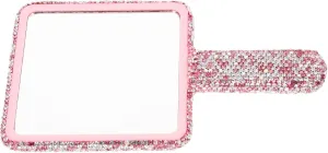 Rhinestone Handheld Makeup Mirror for Women Square Compact Cosmetic Mirror Lightweight Portable High Definition for Travel Daily Use