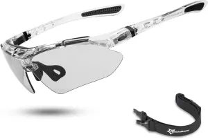 ROCKBROS Photochromic Sports Sunglasses Mens Pickleball Glasses Cycling Glasses MTB Sunglasses, with Removable Elasctic Band
