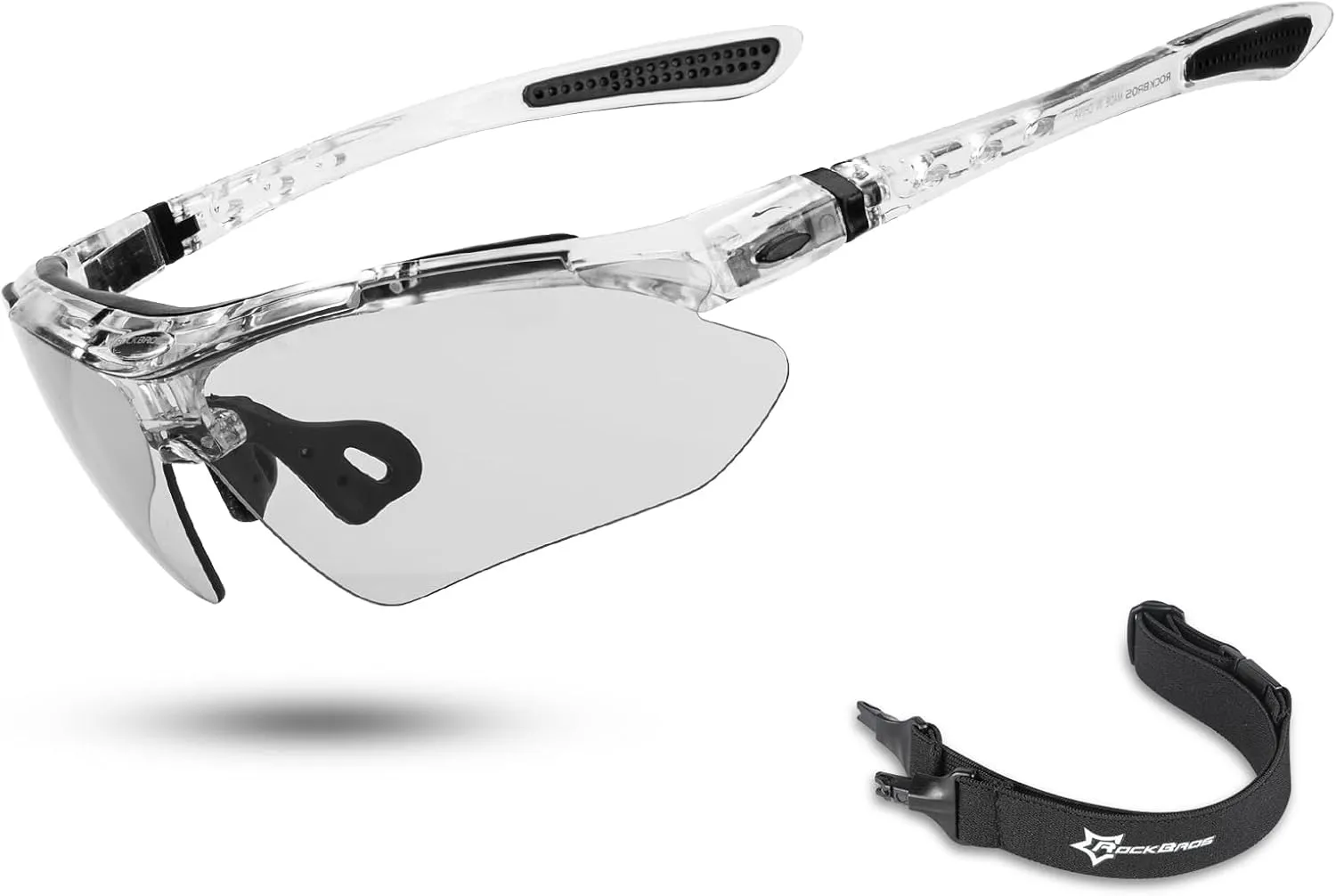 ROCKBROS Photochromic Sports Sunglasses Mens Pickleball Glasses Cycling Glasses MTB Sunglasses, with Removable Elasctic Band