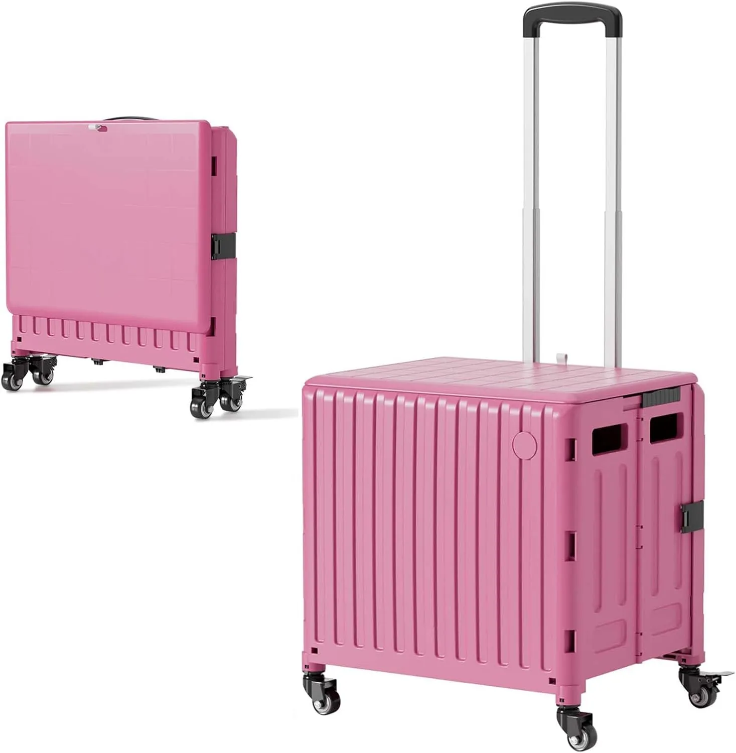 Rolling Cart for Teachers: Foldable Stair-Climbing Cart with Wheels Collapsible Crate Box for Grocery Shopping Office Files School Easter Basket Carrier|Rolling Tote with Lid Handle&Stair Climbing