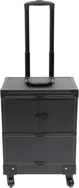 Rolling Makeup Train Case, Large Capacity Trolley Makeup Travel Case with Mirror Key Wheel, Professional Cosmetic Organizer for Make-Up Artist Hairdresser Nail Technician Beautician (Black)