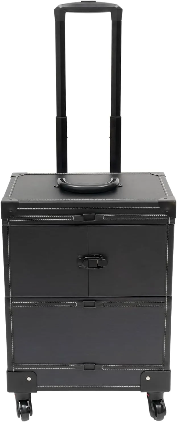 Rolling Makeup Train Case, Large Capacity Trolley Makeup Travel Case with Mirror Key Wheel, Professional Cosmetic Organizer for Make-Up Artist Hairdresser Nail Technician Beautician (Black)
