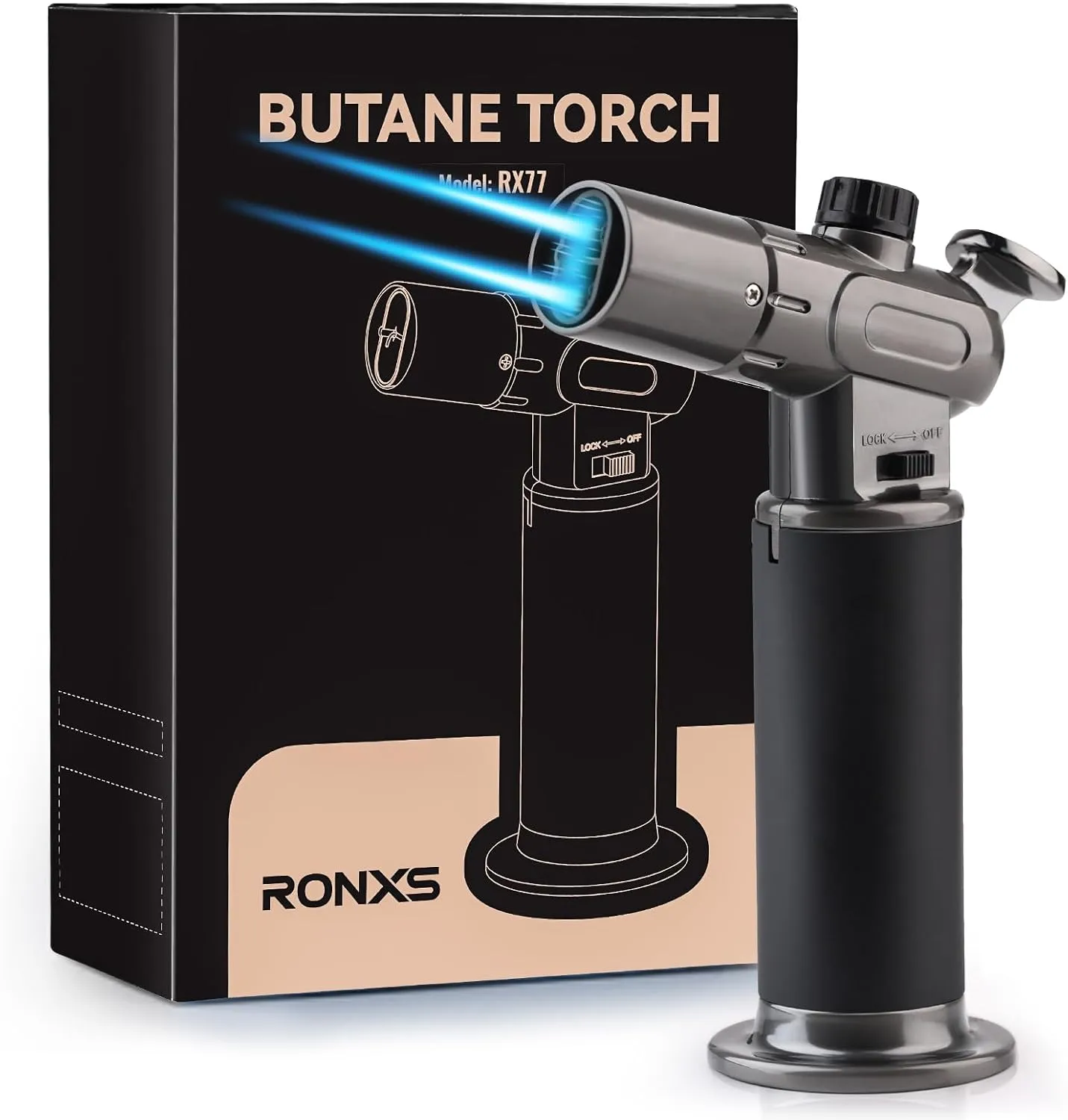 RONXS Torch Lighter, Refillable Kitchen Butane Torch, Cooking Torch with Safety Lock and Adjustable Single/Dual Flame for Creme Brulee, BBQ, Baking, Crafts and Soldering (Butane Gas Not Included)