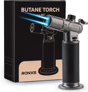 RONXS Torch Lighter, Refillable Kitchen Butane Torch, Cooking Torch with Safety Lock and Adjustable Single/Dual Flame for Creme Brulee, BBQ, Baking, Crafts and Soldering (Butane Gas Not Included)