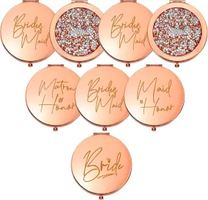 Roowest 8 Pieces Bridesmaid Wedding Mirrors Bride Bridesmaid Gifts Pocket Compact Mirror Bulk Magnifying Makeup Portable Folding Handheld for Bridal Shower Thank You Gifts Women(Rose Gold)