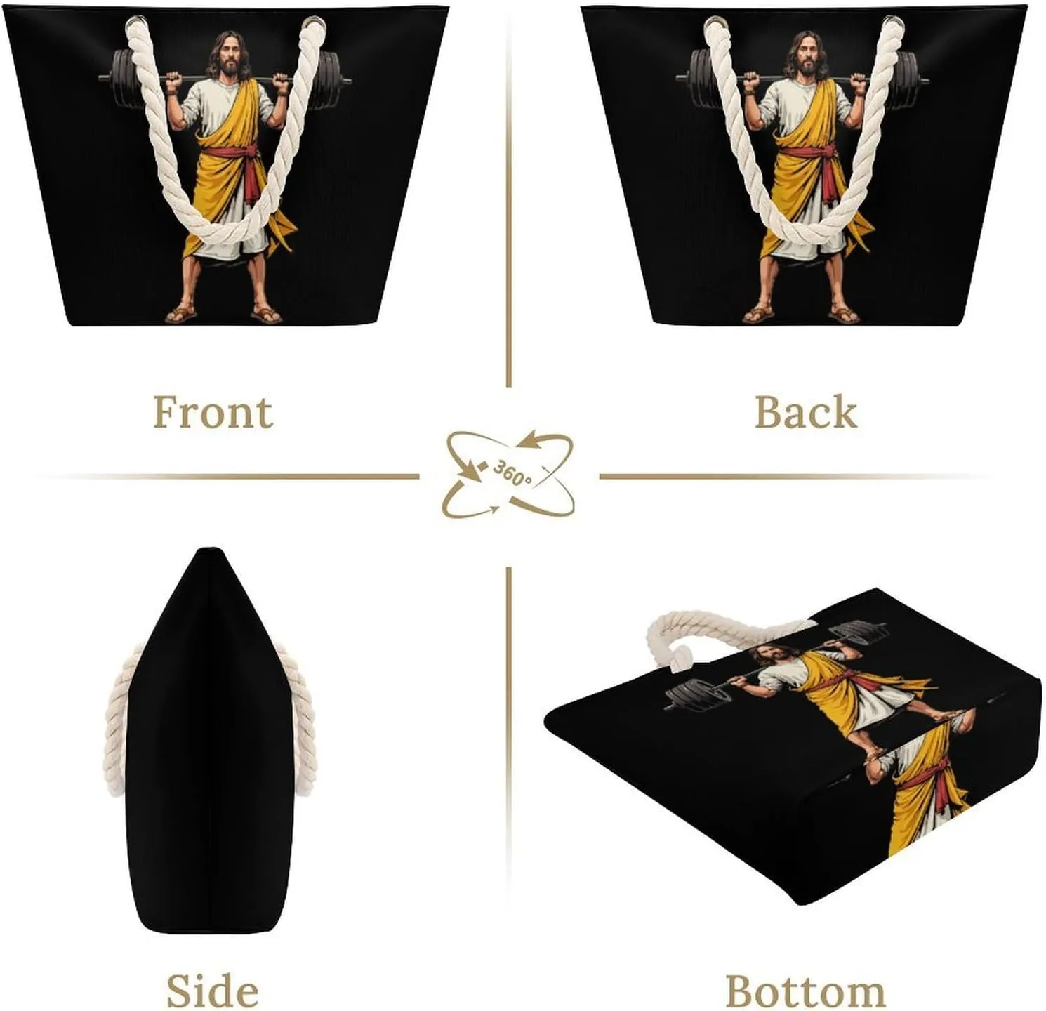 Rope Bag Women Men Beach Tote Bag with Hemp Rope Handle Top Zipper Boat Bag Large Capacity Handbag