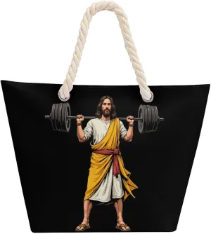 Rope Bag Women Men Beach Tote Bag with Hemp Rope Handle Top Zipper Boat Bag Large Capacity Handbag
