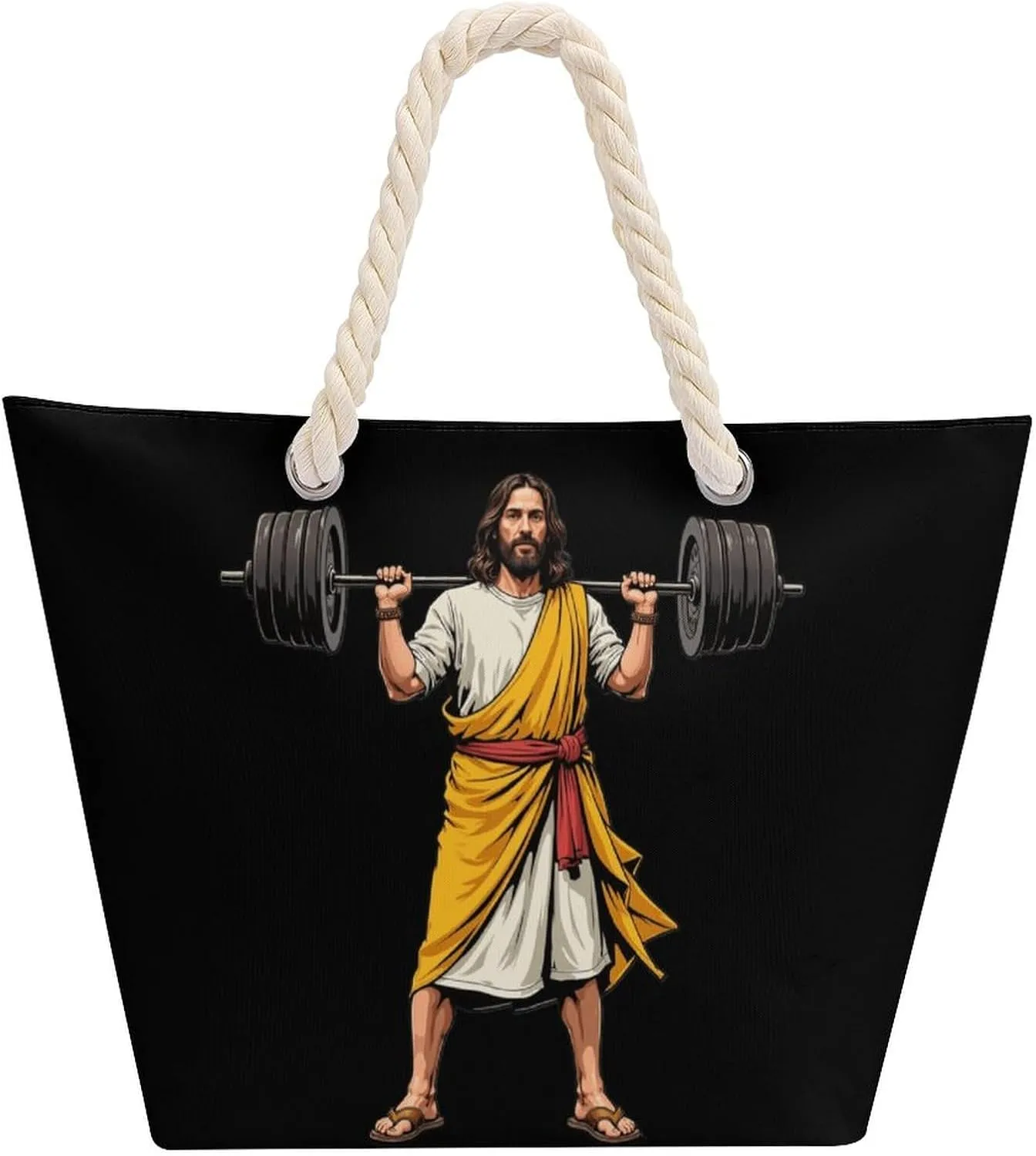 Rope Bag Women Men Beach Tote Bag with Hemp Rope Handle Top Zipper Boat Bag Large Capacity Handbag