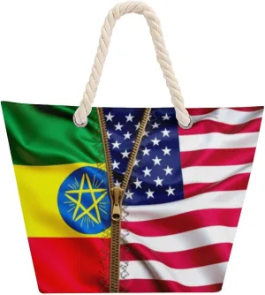 Rope Bag Women Men Beach Tote Bag with Hemp Rope Handle Top Zipper Boat Bag Large Capacity Handbag