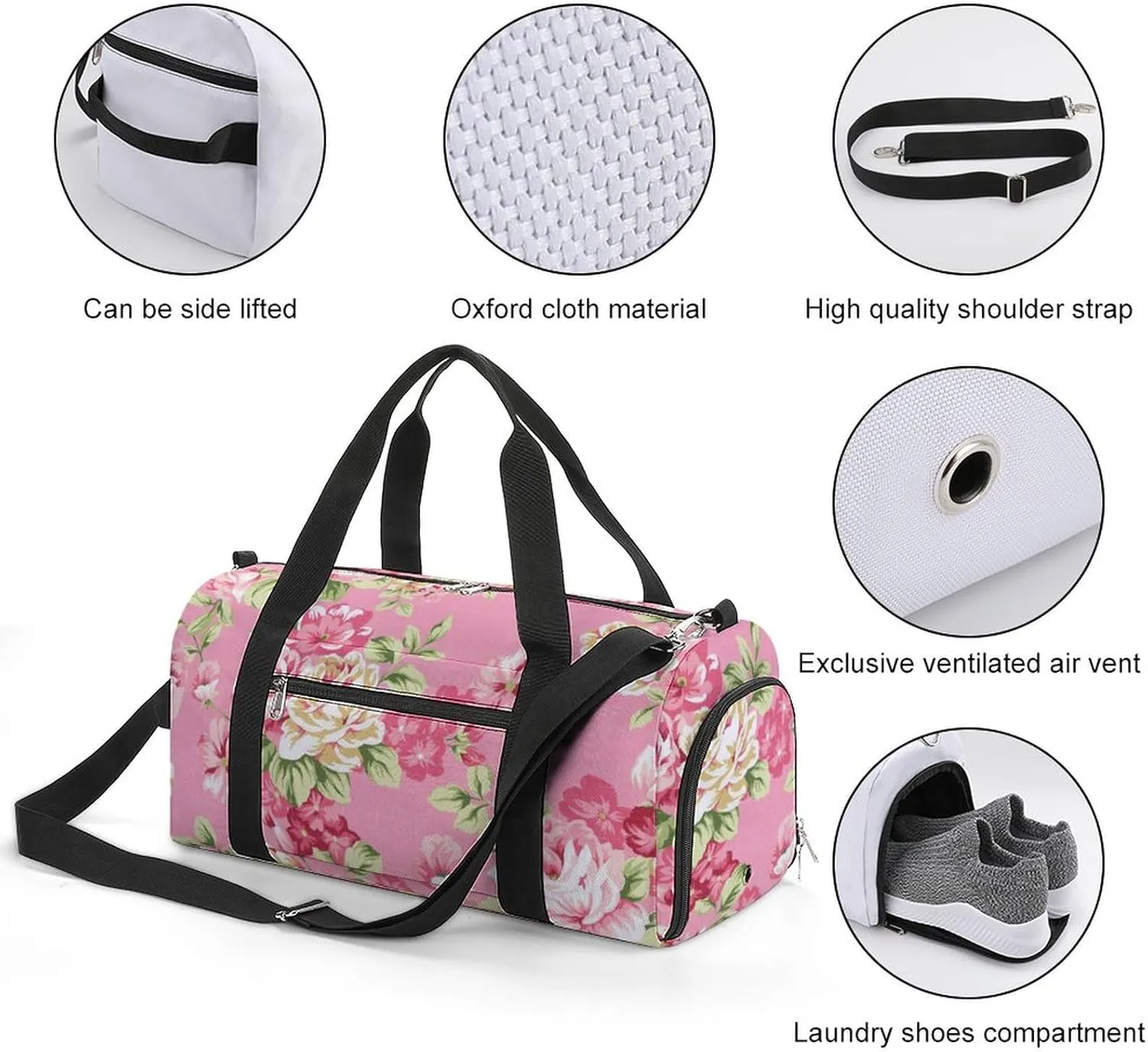 Rose Bouquet Sports Tote Gym Bag for Women Men, Overnight Bag with Shoe Compartment Water Resistant