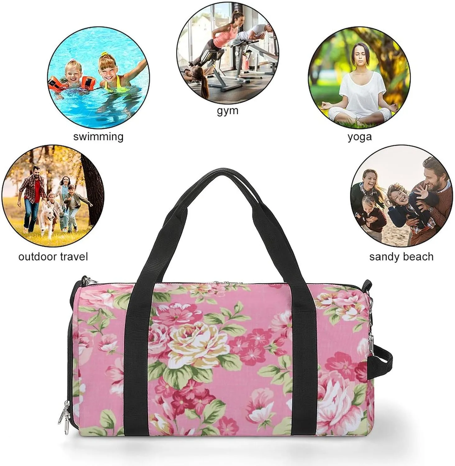 Rose Bouquet Sports Tote Gym Bag for Women Men, Overnight Bag with Shoe Compartment Water Resistant