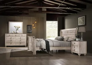Roundhill Furniture Imerland Bed White-wash Finished 4-Piece Sleigh Headboard Bedroom Set, King
