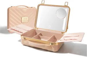 ROWNYEON Light Up Travel Makeup Case With Mirror - Portable Makeup Organizer and Train Case for Makeup Artists and Girls (Pink)