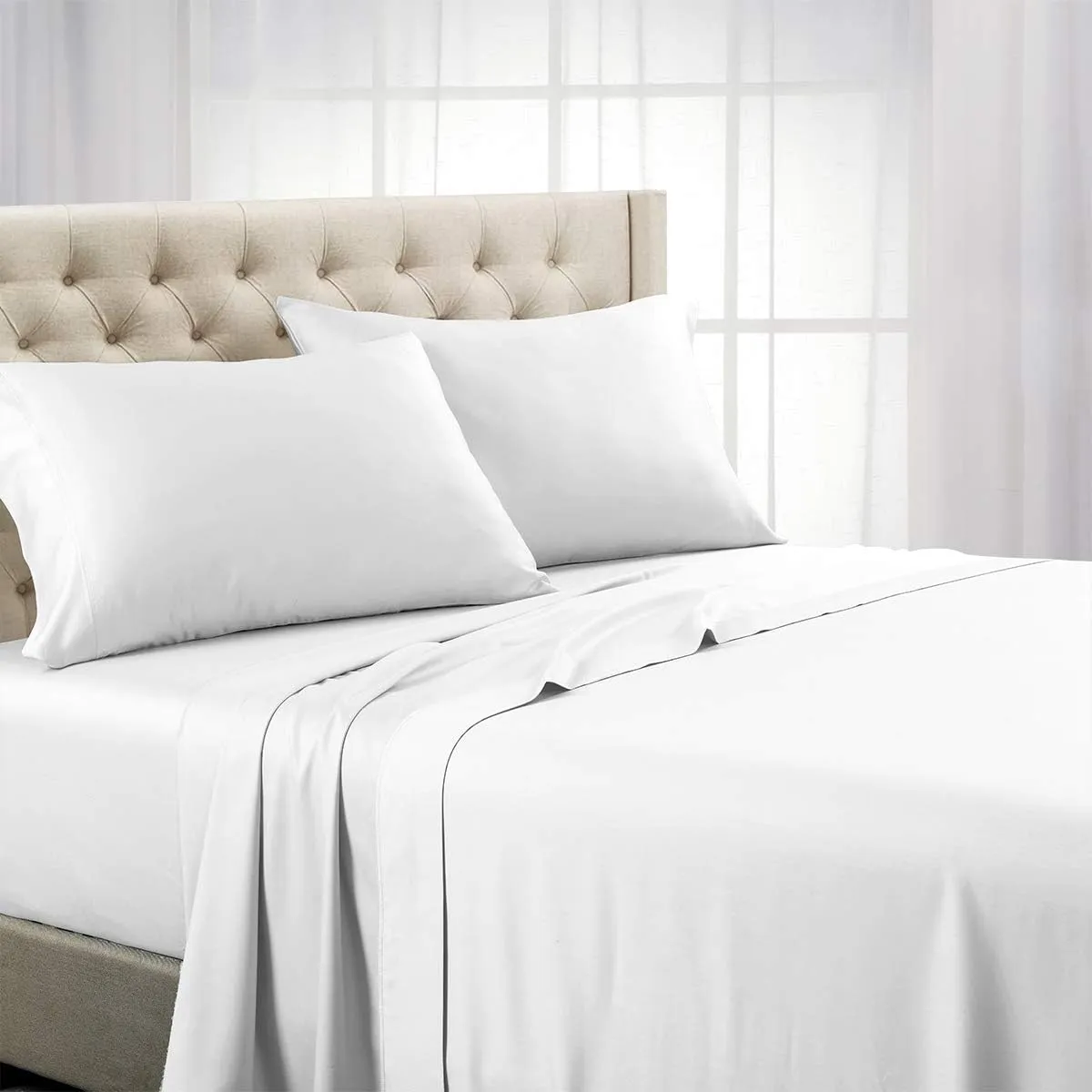 Royal Tradition Solid 1000-Thread-Count, 100-Percent Long Staple Cotton 4PC Queen Bed Sheets Set, White