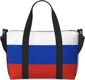 Russian Flag Hand-held travel bag, messenger casual handbag, suitable for work, travel, fitness, tourism, women's zipper storage bag,