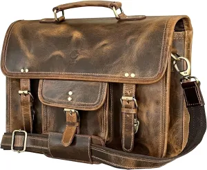RUSTIC TOWN Leather Messenger Bag for Men - Full Grain Leather Briefcase Laptop Satchel Office Crossbody Travel Bag