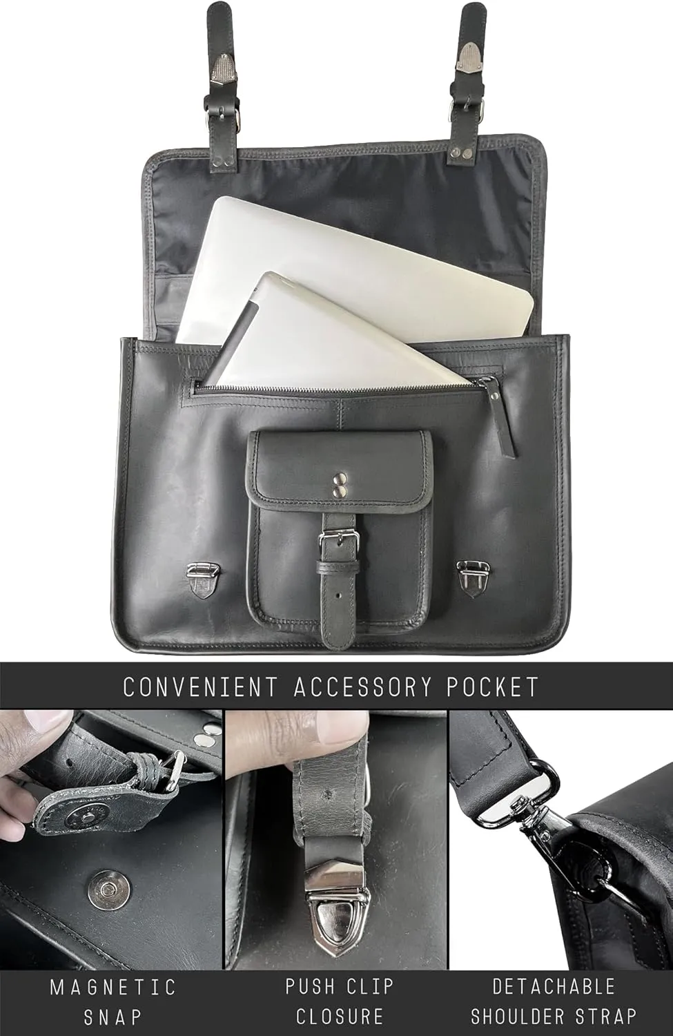 RUSTIC TOWN Leather Messenger Bag for Men - Full Grain Leather Briefcase Laptop Satchel Office Crossbody Travel Bag