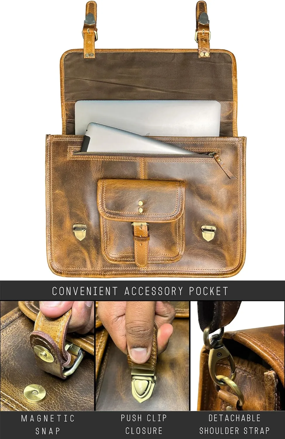 RUSTIC TOWN Leather Messenger Bag for Men - Full Grain Leather Briefcase Laptop Satchel Office Crossbody Travel Bag