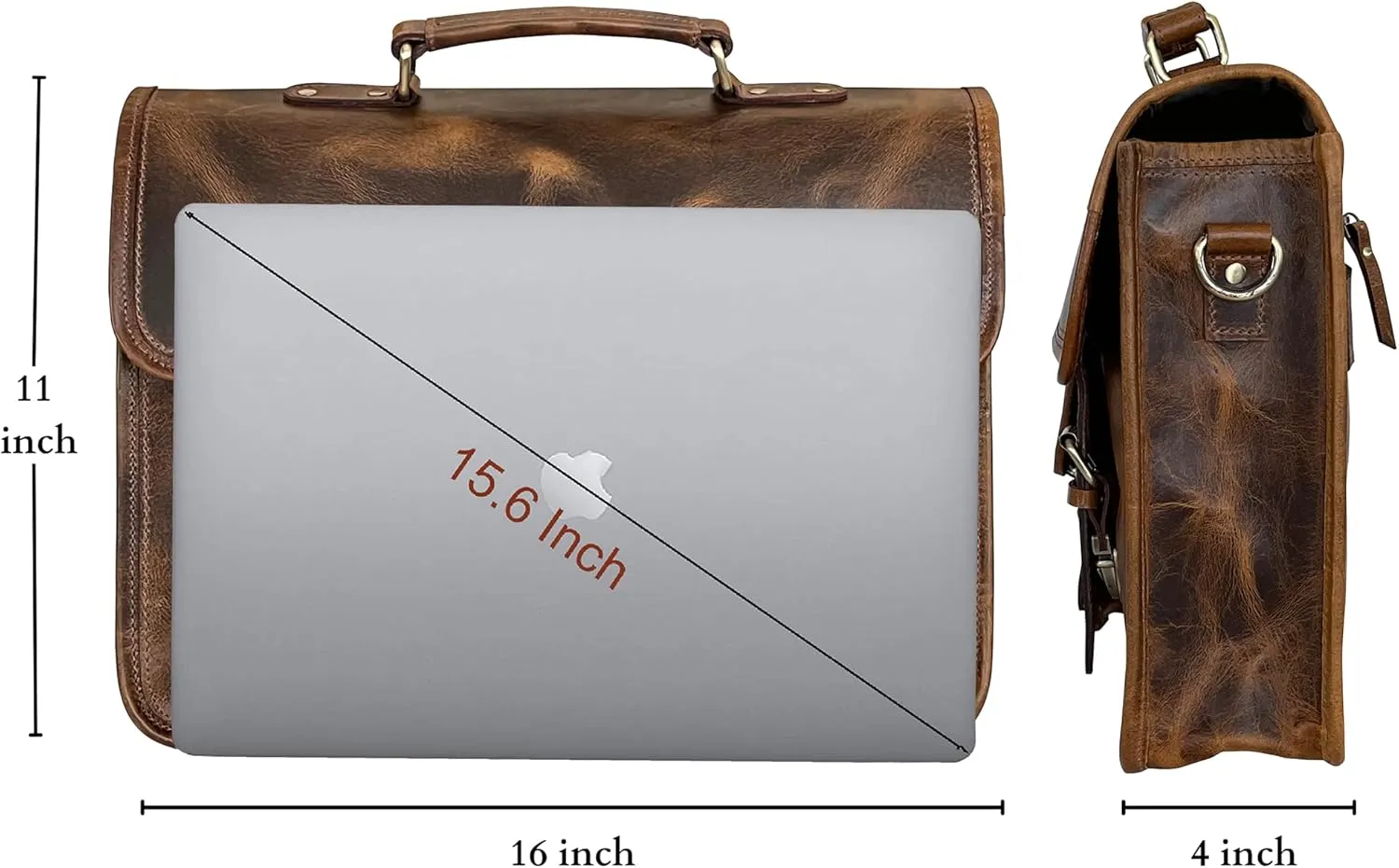 RUSTIC TOWN Leather Messenger Bag for Men - Full Grain Leather Briefcase Laptop Satchel Office Crossbody Travel Bag