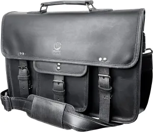 RUSTIC TOWN Leather Messenger Bag for Men - Full Grain Leather Briefcase Laptop Satchel Office Crossbody Travel Bag