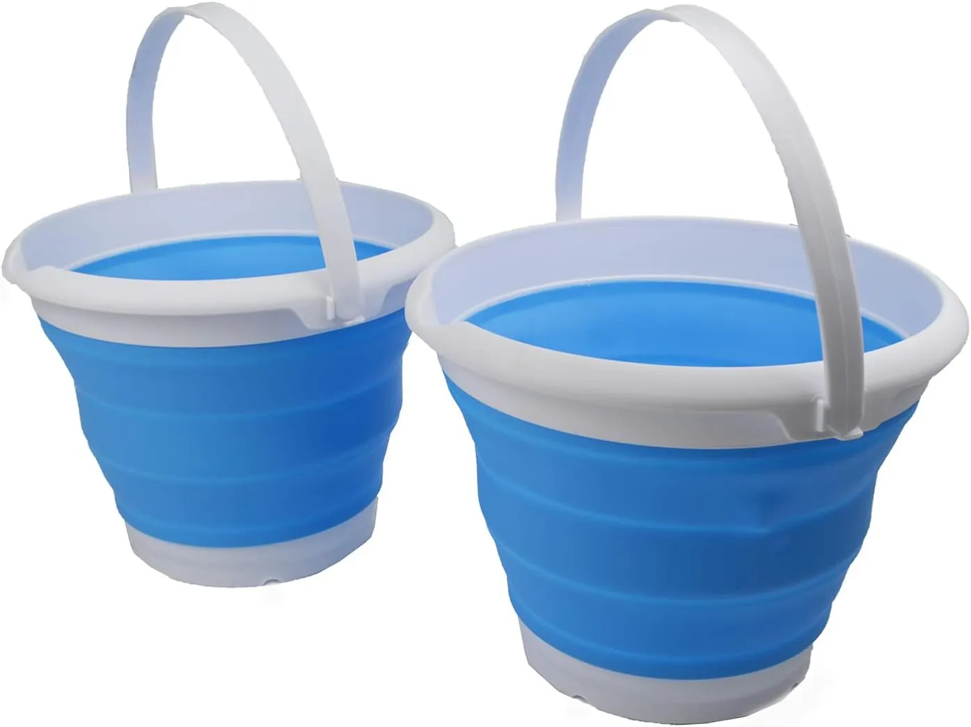 SAMMART 8.5L (2.2 Gallon) Collapsible Plastic Bucket - Foldable Round Tub - Portable Fishing Water Pail - Space Saving Outdoor Waterpot. Size 31cm Dia (White/Marine Blue, 2)