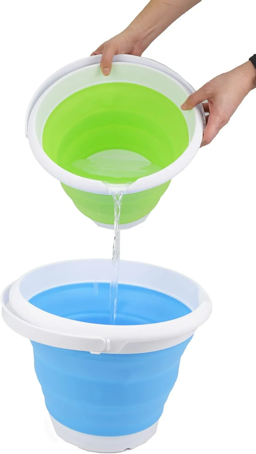 SAMMART 8.5L (2.2 Gallon) Collapsible Plastic Bucket - Foldable Round Tub - Portable Fishing Water Pail - Space Saving Outdoor Waterpot. Size 31cm Dia (White/Marine Blue, 2)