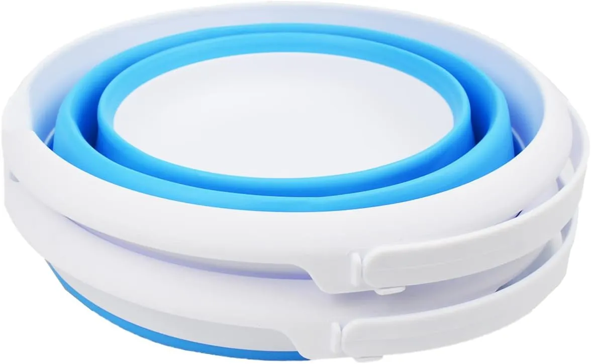 SAMMART 8.5L (2.2 Gallon) Collapsible Plastic Bucket - Foldable Round Tub - Portable Fishing Water Pail - Space Saving Outdoor Waterpot. Size 31cm Dia (White/Marine Blue, 2)