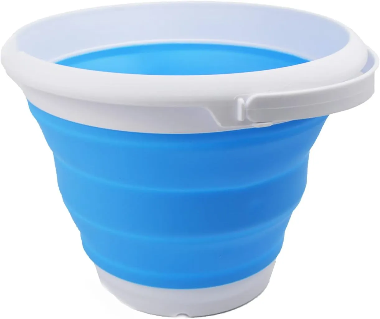 SAMMART 8.5L (2.2 Gallon) Collapsible Plastic Bucket - Foldable Round Tub - Portable Fishing Water Pail - Space Saving Outdoor Waterpot. Size 31cm Dia (White/Marine Blue, 2)