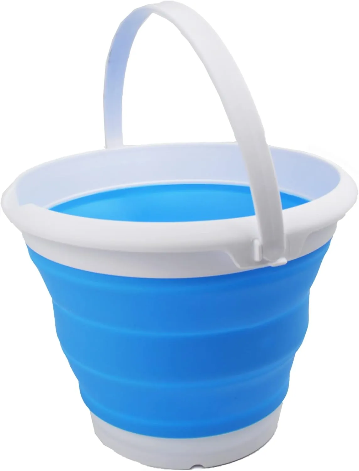 SAMMART 8.5L (2.2 Gallon) Collapsible Plastic Bucket - Foldable Round Tub - Portable Fishing Water Pail - Space Saving Outdoor Waterpot. Size 31cm Dia (White/Marine Blue, 2)