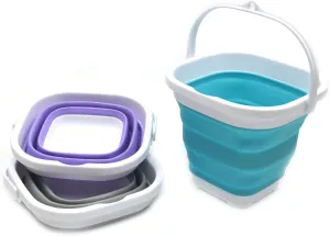 SAMMART Set of 3-2.6L (0.68 Gallon) Super Mini Sqare Collapsible Plastic Bucket - Foldable Square Tub - Portable Fishing Water Pail - Space Saving Outdoor Waterpot (3)