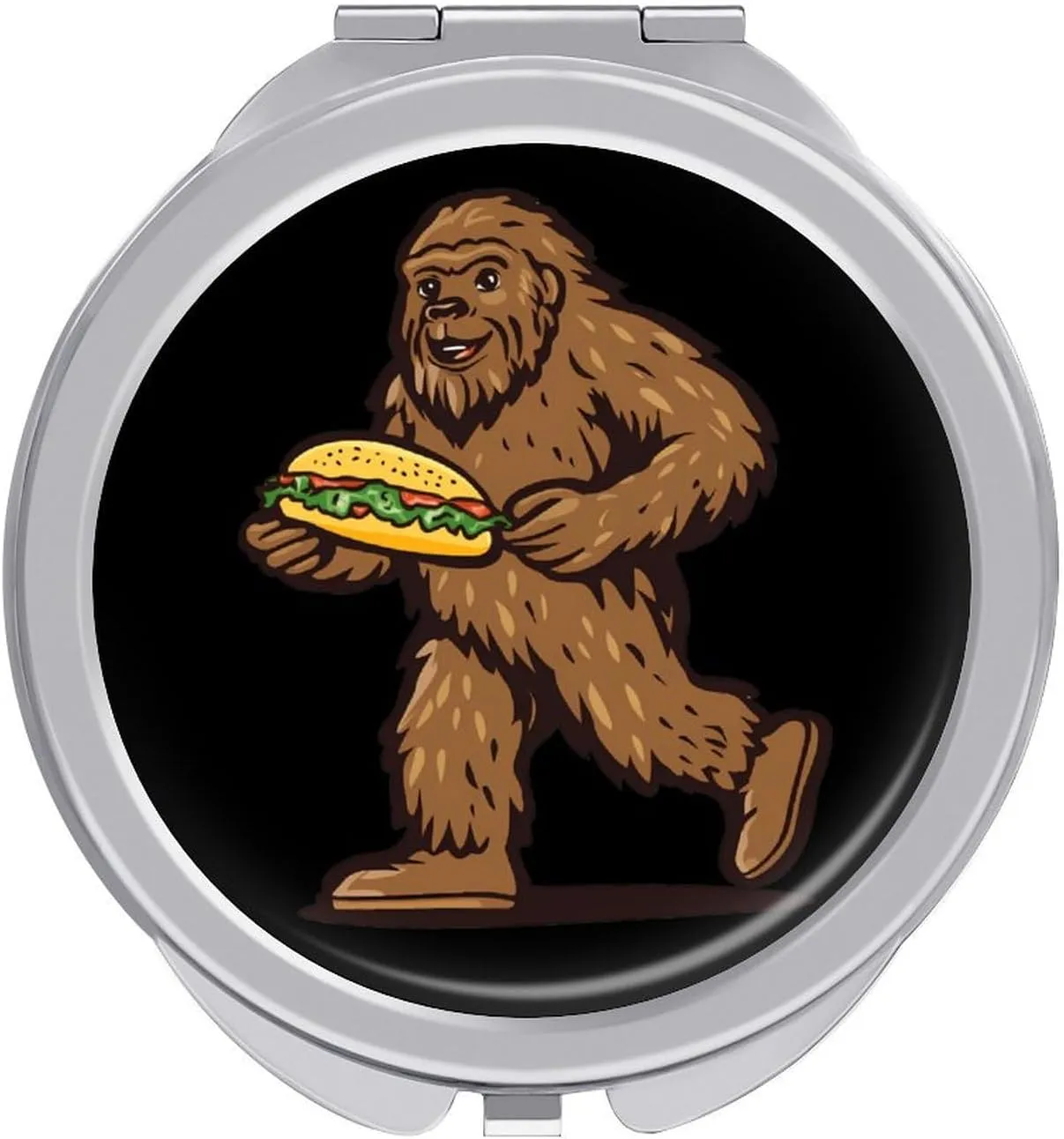 Sasquatch Bigfoot Carrying Tacoes Compact Makeup Mirror Mini Foldable Cosmetic Mirror Portable Travel Mirror for Purse Pocket
