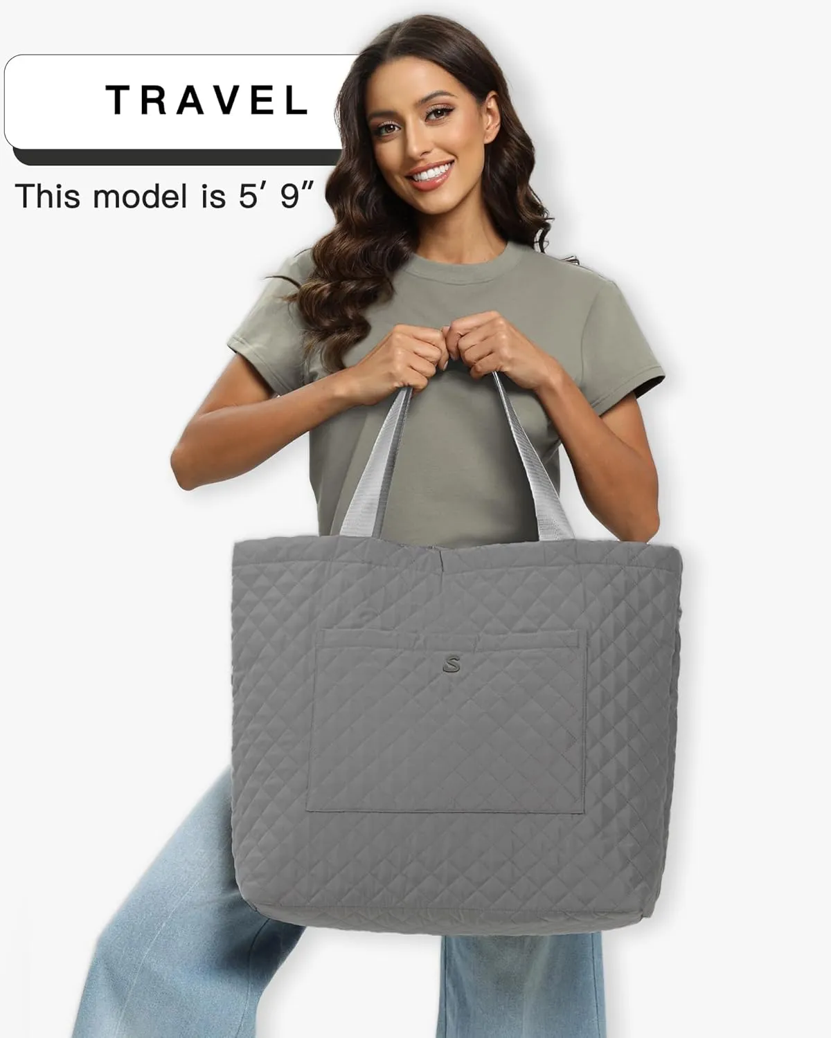 SATINSAINT Large Tote Travel Bag for Women, Lightweight Quilted Carry-All Shoppers Tote for Travel, Work, Gym and Casual Use