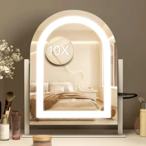 S'bagno Arch Vanity Mirror with Lights, Arched Makeup Mirror with 10X Magnifying Mirror, 3 Color Lighting Modes, Touch Control, USB Rechargeable, Tabletop Cosmetic Mirror for Bedroom, Vanity,15''x12''