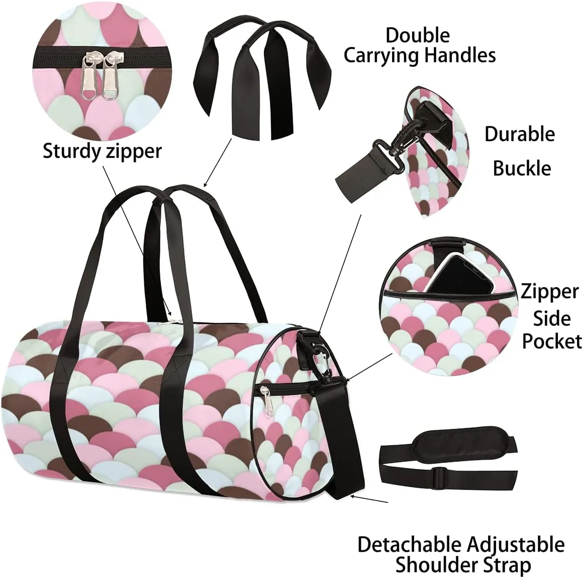 Scallops Scale Gym Bag Small Gym Duffel Bags for Men Women Warm Pink Overnight Weekender Workout Bag Lightweight Sport Duffle Bag Carry On Gymbag