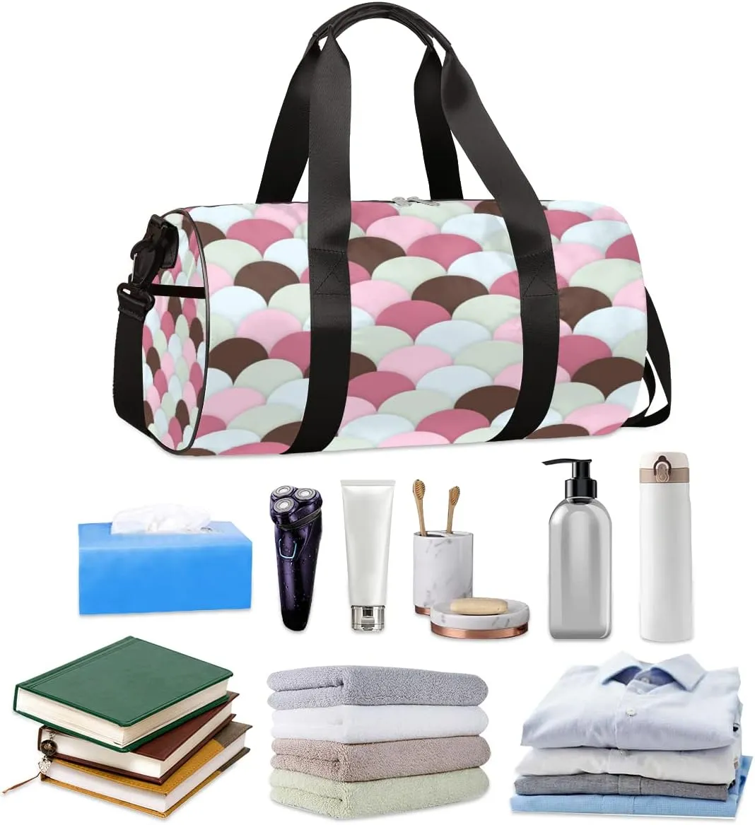 Scallops Scale Gym Bag Small Gym Duffel Bags for Men Women Warm Pink Overnight Weekender Workout Bag Lightweight Sport Duffle Bag Carry On Gymbag