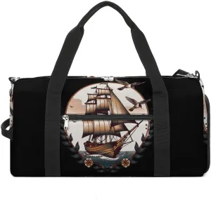 School Sailor Tattoo Clipper Ship And Swallows Sports Gym Bag Lightweight Travel Duffle Bag Carry on Weekender Bags for Women Men