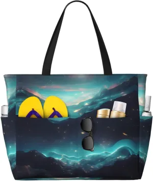 Science Fiction Stars Print Large Capacity Beach Tote Bag for Women, Waterproof Beach Travel Bag