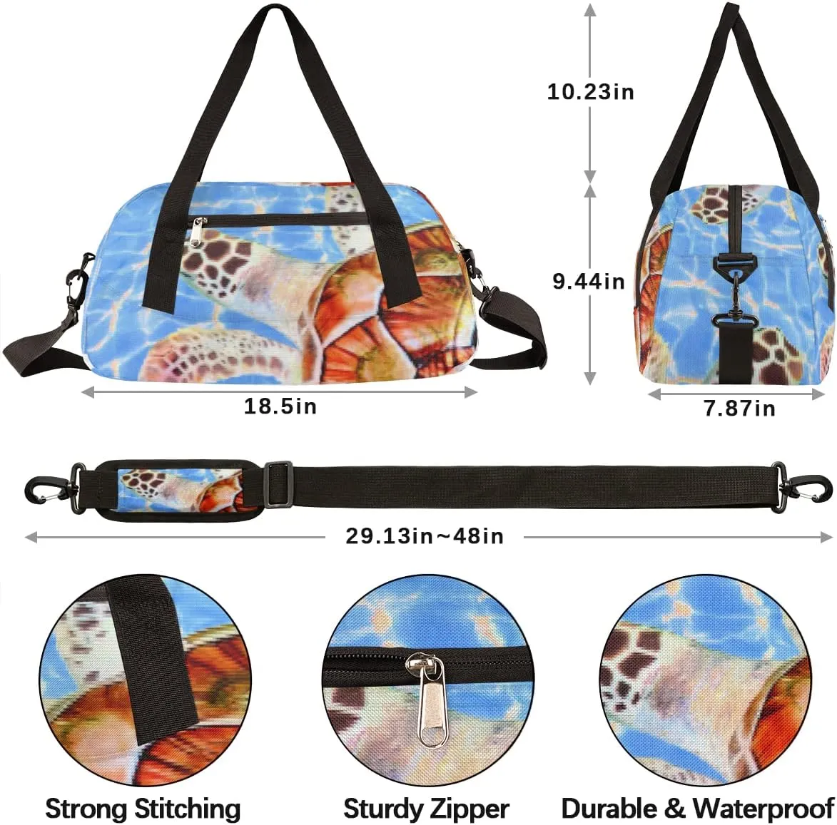 Sea Turtles Pattern Kids Duffel Bag for Girls Boys Teens, Sea Turtle Pixel Wind Dance Bag Overnight Small Duffel Bag Carry On Weekend Sports Gym Travel Bag for School Practice Gymnastics Ballet