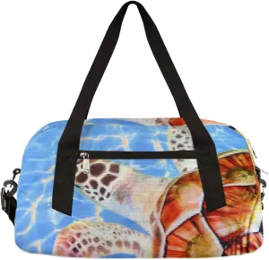 Sea Turtles Pattern Kids Duffel Bag for Girls Boys Teens, Sea Turtle Pixel Wind Dance Bag Overnight Small Duffel Bag Carry On Weekend Sports Gym Travel Bag for School Practice Gymnastics Ballet