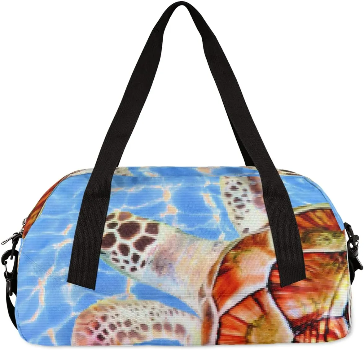 Sea Turtles Pattern Kids Duffel Bag for Girls Boys Teens, Sea Turtle Pixel Wind Dance Bag Overnight Small Duffel Bag Carry On Weekend Sports Gym Travel Bag for School Practice Gymnastics Ballet