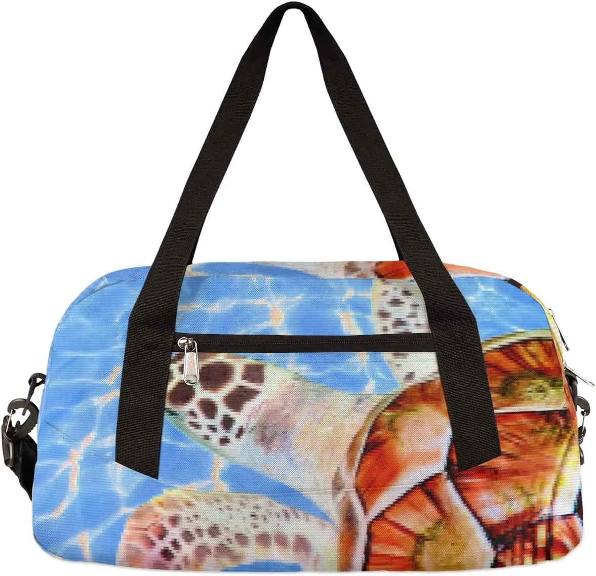 Sea Turtles Pattern Kids Duffel Bag for Girls Boys Teens, Sea Turtle Pixel Wind Dance Bag Overnight Small Duffel Bag Carry On Weekend Sports Gym Travel Bag for School Practice Gymnastics Ballet