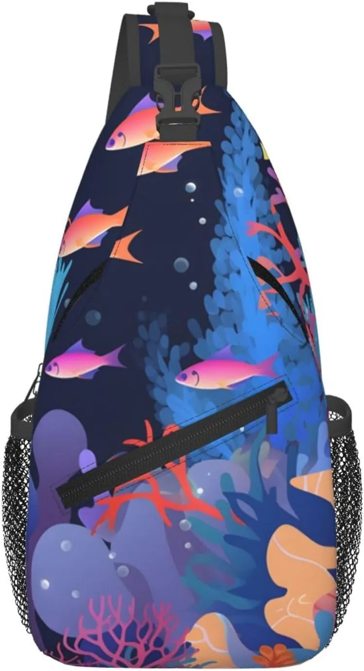 Sea Underwater Carol Sling Bag Crossbody Bag for Men Women, Daypack Chest Backpack Shoulder Bag for Travle Hiking
