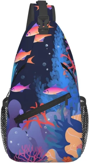 Sea Underwater Carol Sling Bag Crossbody Bag for Men Women, Daypack Chest Backpack Shoulder Bag for Travle Hiking