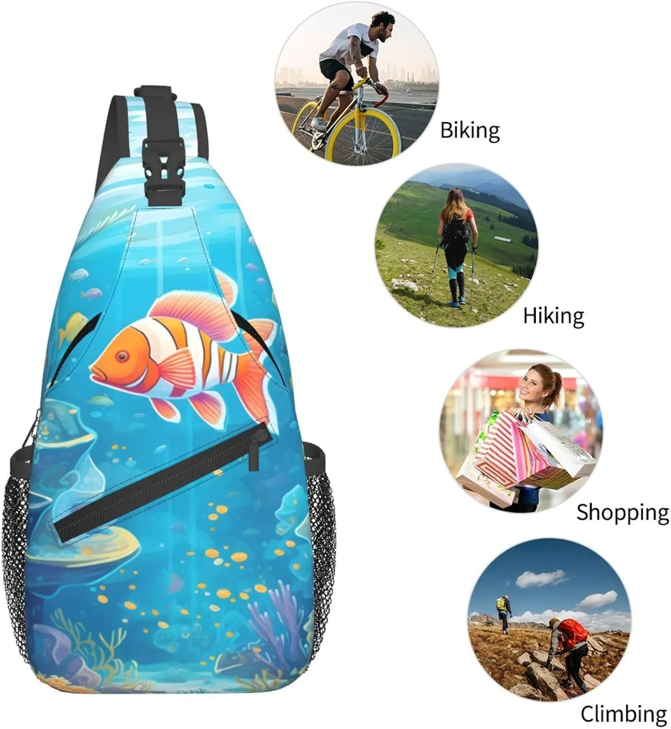 Sea World Carol Fish Sling Bag Crossbody Bag for Men Women, Daypack Chest Backpack Shoulder Bag for Travle Hiking